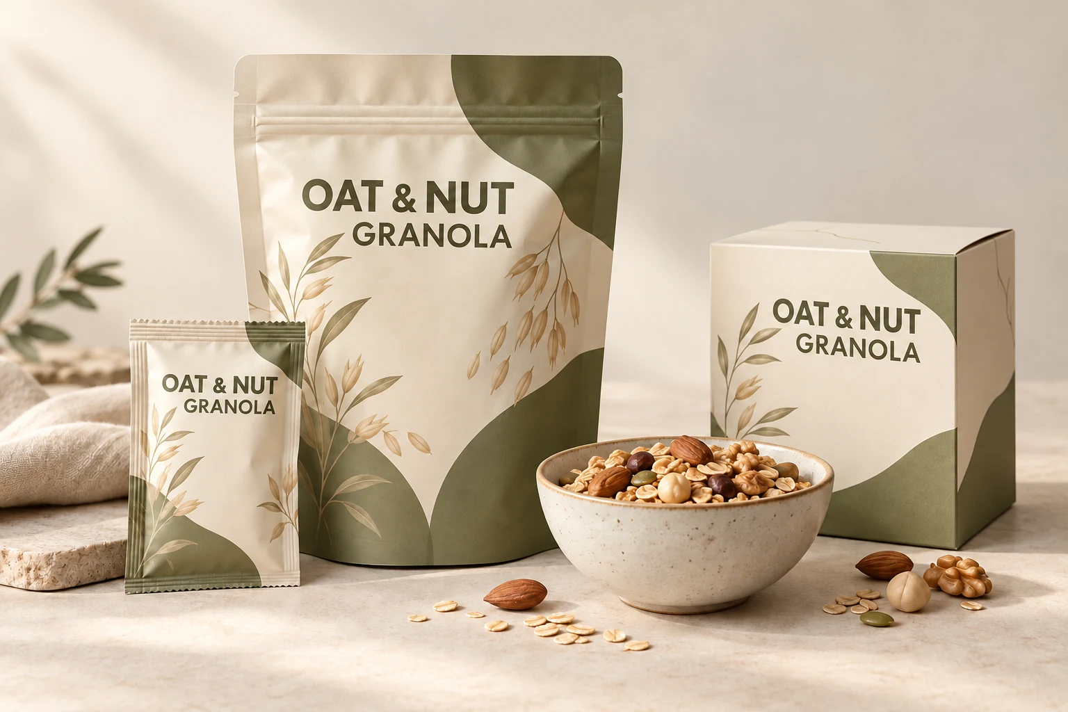 Packaging concept visualization of food pouches, sachets and cartons